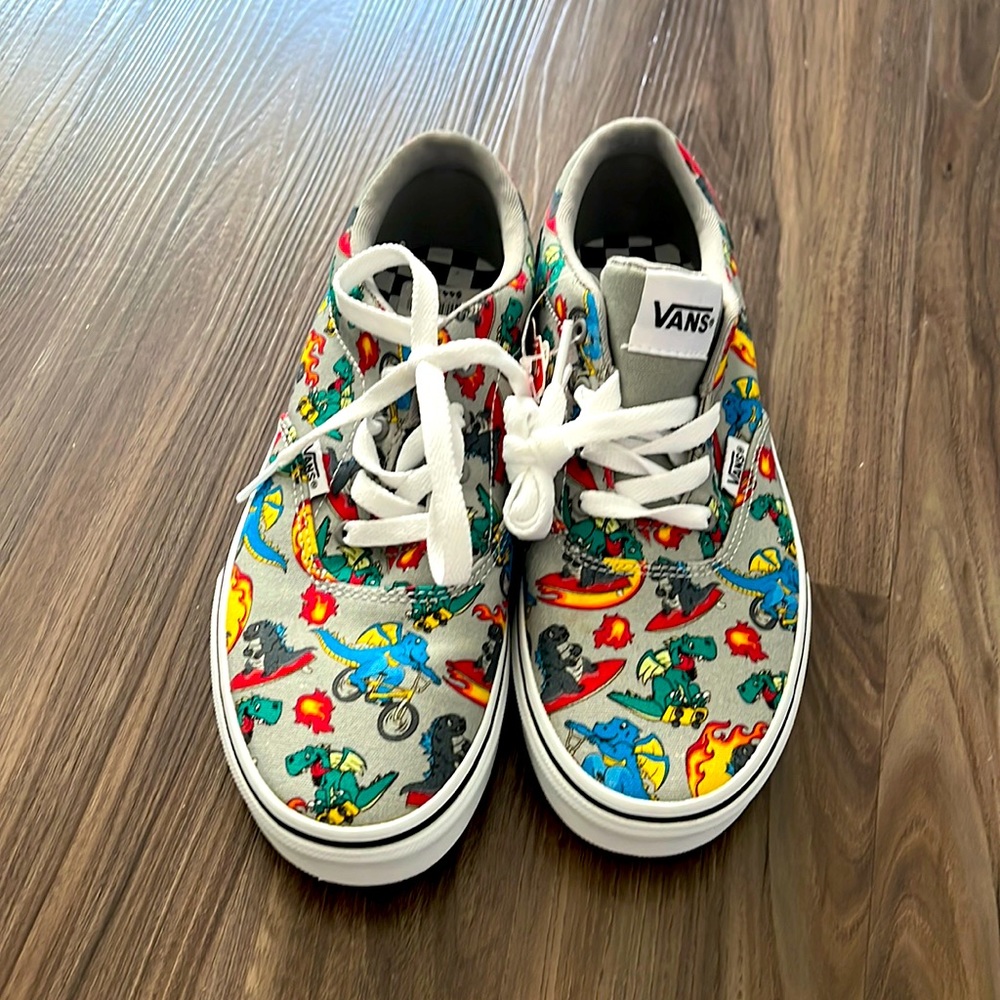 Kids or Women’s Vans Low Top Canvas Shoes Dinosaur Print Skater Shoes